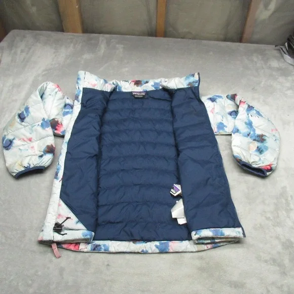 Patagonia Down Sweater Kids Large 12 White Floral Print Winter Coat Lightweight